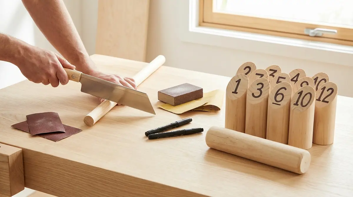 【100均で簡単】15分で手作りできるモルックの作り方